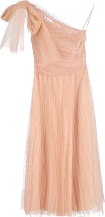 Valentino Pre-owned Womens Red One-shoulder Pleated Point Desprit Tulle Midi Dress In Beige - Size EU 36 (Womens)