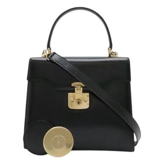 Gucci Pre-owned Handbags, female, Black, Size: ONE SIZE Pre-owned Lady Lock Leather 2way bag