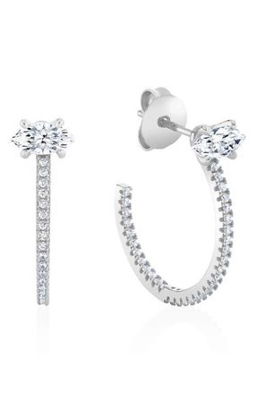 Crislu Marquise-Cut Pav&eacute; Cubic Zirconia Huggie Hoop Earrings in Pure Platinum /Clear Stone at Nordstrom