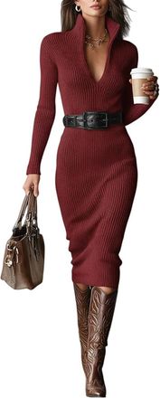 Generic Sweaters Dresses for Women, Womens Dresses Casual Half Turtleneck Knit Slim Fit Dress for Fall Winter, Casual and Versatile. (Burgundy,M)