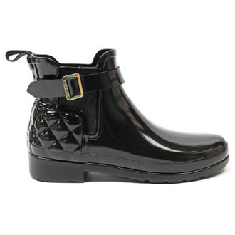 Hunter Refined Gloss Quilt Chelsea Rubber Womens Ankle Boots - UK 5 - US 7 Women - EU 38 - Black - Size:UK 5