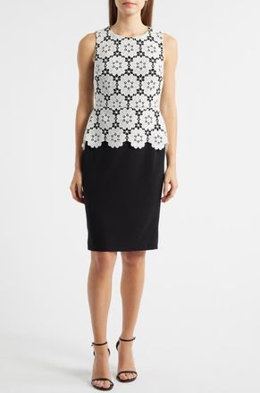 Anne Klein Mixed Media Sheath Dress in Shell White/Anne Black at Nordstrom, Size 14