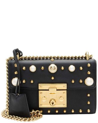 Gucci Black Leather Pearl Stud Padlock Small Shoulder Bag (Authentic Pre- Loved)