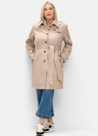 Sheego Trenchcoat SHEEGO, Damen, Gr. 40, beige (softtaupe), 64% Baumwolle, 36% Polyester, unifarben, unifarben mit Farbeinsatz, unifarben mit Farbeins&auml;tzen, 