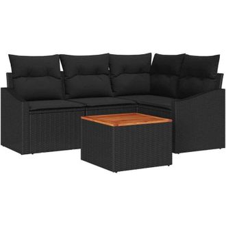 vidaXL Conjunto De Sof&aacute; De Jard&iacute;n 5 Pcs Negro