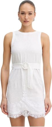 Twinset Linnen Korte Jurk met Kant - Dames - Korte kleedjes - Wit - L - Linnen - Kleedjes