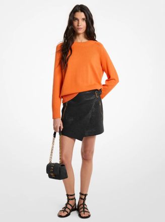 Michael Kors Textured Leather Wrap Skirt