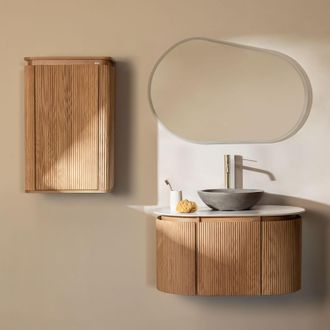 Sklum Conjunto De Mueble De Ba&ntilde;o Suspendido 90x50 Cm En Madera Carsone Sklum