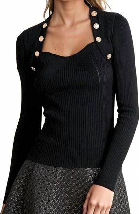 Flying Tomato Claire Long Sleeve Ribbed Knit Top In Black