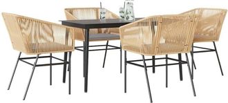 vidaXL Vidaxl - Juego De Comedor Jard&iacute;n 5 Piezas Cojines Rat&aacute;n Sint&eacute;tico Marr&oacute;n