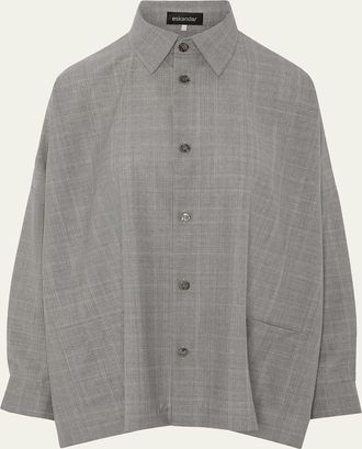 Eskandar Wide Longer Back Shirt Jacket With Collar - Mid Plus Length