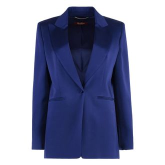 Max Mara Jassen, Dames, Blauw, M, Satin Revers Kraag Blazer