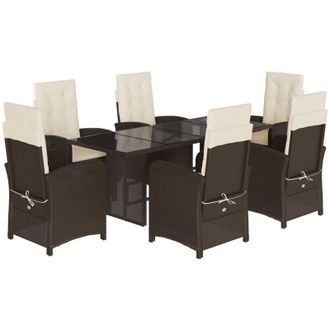 vidaXL Set Comedor De Jard&iacute;n 7 Pzas Con Cojines Rat&aacute;n Sint&eacute;tico Marr&oacute;n Vidaxl