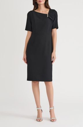 Kasper Asymmetric Neck Sheath Dress in Black at Nordstrom, Size 12