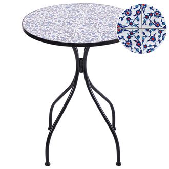 Beliani Mesa De Balc&oacute;n Exterior Metal Estilo Vintage Estructura Hierro Negro Tablero De Mosaico Azul Camprena