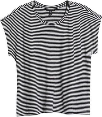 Eileen Fisher Striped Organic Cotton T-Shirt in Black White at Nordstrom, Size Xx-Small