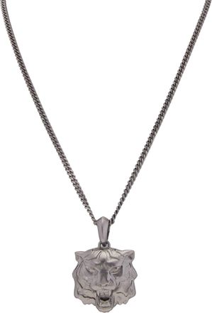 Roberto Cavalli Ruthenium Tiger Head Pendant Necklace