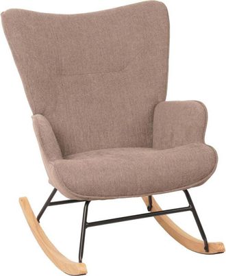 Hhg [NON UTILIZZATO] Sedia a dondolo HHG-728, imbottita poltrona TV, legno massiccio metallo stoffa/tessuto 320g/m², marrone