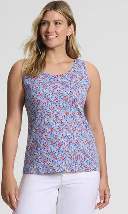 Lands End Cotton Tank Top in Clear Blue Small Poppy Floral at Nordstrom, Size X-Large