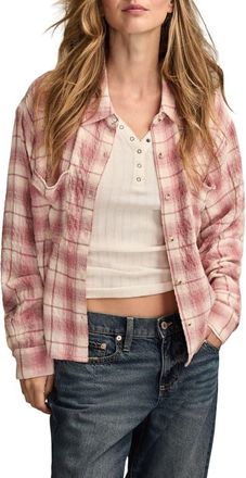 Lucky Brand Plaid Crop Button-Up Shirt in Pink Plaid at Nordstrom, Size Xx-Large Regular