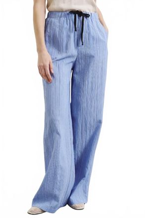 Pomandere Striped Technical Viscose Trousers In Blue