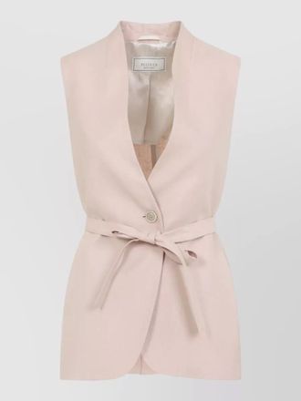 PESERICO belted waist sleeveless jacket v neckline