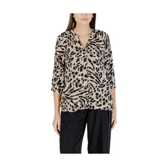 Ichi Shirts, female, Beige, Size: 2XL Beige Long-Sleeve Viscose Shirt