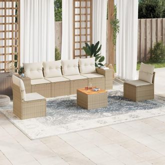 vidaXL Vidaxl - Set Sof&aacute;s De Jard&iacute;n 7 Piezas Y Cojines Rat&aacute;n Sint&eacute;tico Beige