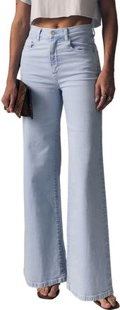 LE JEAN High Waist Wide Leg Column Jeans in Powder Blue at Nordstrom, Size 23