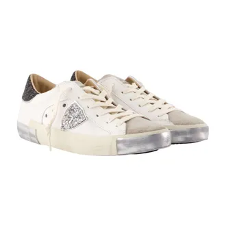Philippe Model Leather with Glitter Trim Sneakers - White