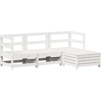 vidaXL Juego De Sof&aacute;s De Jard&iacute;n 4 Pzas Madera Maciza De Pino Blanco Vidaxl