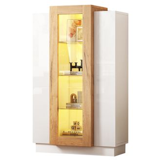 STILVORA Vitrina, Biblioteca Con 3 Puertas, 1 Caj&oacute;n Y Led, Control Por App, Estilo Moderno, En Tablero De Part&iacute;culas, Blanco Y Madera, 74&times;40&times;120 Cm