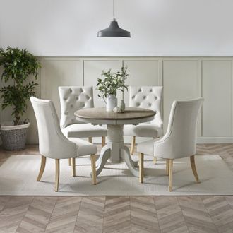 Furniturebox Padstow Wooden Extending Dining Table & 4 Belgravia Chairs in Light Grey