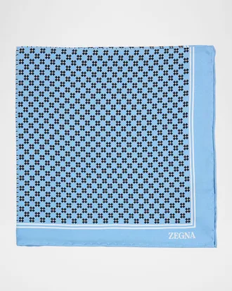 Ermenegildo Zegna Men & apos;s Petite Geometric Floral Silk Pocket Square