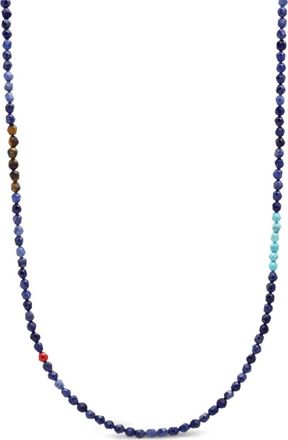 Nialaya long beaded necklace - men - Tiger eye/Turquoise/Dumortierite/Hematite/stainless steel - 26 - Blue