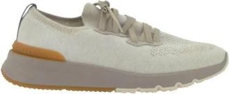 Brunello Cucinelli Knit Low-Top Sneakers - Heren - Sneakers - Wit - 40 EU - Schoenen