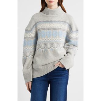 LoveShackFancy Mirin Wool Fair Isle Turtleneck Sweater in Earl Gray at Nordstrom, Size Xx-Small