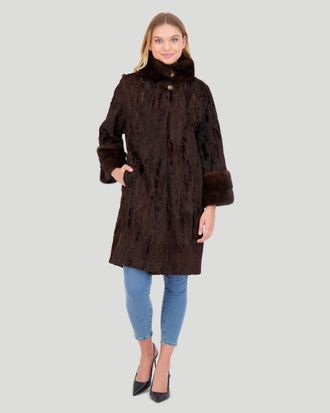 Gorski Lamb Sections Short Coat with Mink Stand Collar