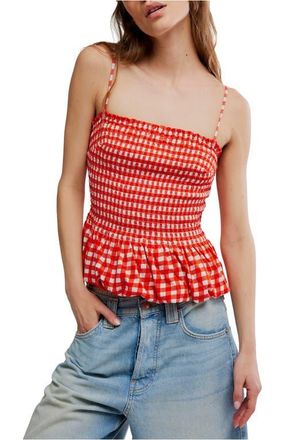 Free People Sundance Gingham Peplum Tank in Red Combo at Nordstrom, Size X-Small