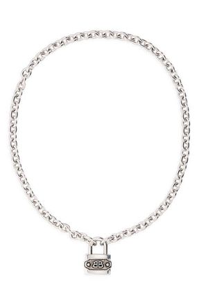 Balenciaga BB Padlock Necklace in Silver/Antique Silver at Nordstrom, Size Medium