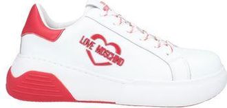 Love Moschino Heart Love Logo Trainers Low Top Sneakers in White and Red Leather