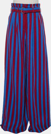 Maison Margiela Maison Martin Margiela Red & Blue Striped Synthetic Belted Palazzo Pants