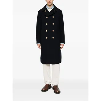 Brunello Cucinelli Cashmere Double-Breasted Coat - Navy