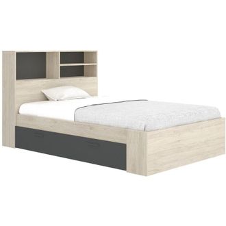 Vente-Unique Letto 120 x 190 cm Con vani portaoggetti Naturale e Antracite - VARDIEL