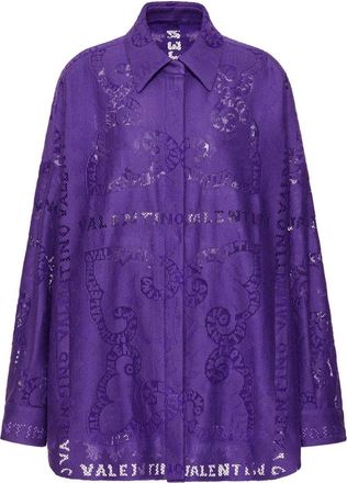 Valentino Garavani cut-out lace shirt minidress - women - Cotton/Cotton/Polyamide - 46 - Purple