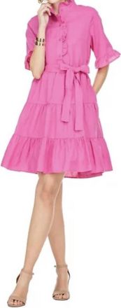Jade Yoga Ruffled Tiered Short Sleeve Dress In Pink