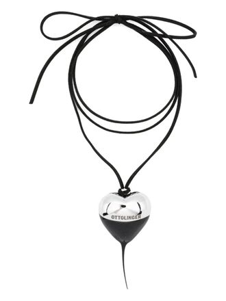 Ottolinger heart-shaped drop necklace - unisex - Metal/Rubber/Leather - One Size - Silver