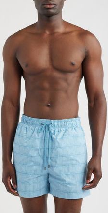 Bugatchi Cruz Print Swim Trunks in Teal at Nordstrom, Size Xx-Large