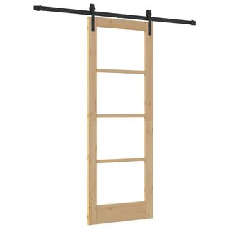 Berkfield Home Sliding Door with Hardware Set ORKDALSolid Wood & Glass in Light Brown
