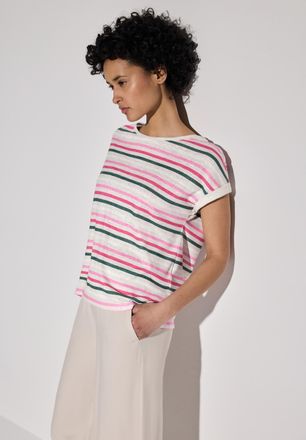 Street One Shirttop STREET ONE, Damen, Gr. 36, beige (moonstone sand), Jersey, Obermaterial: 80% Polyester, 20% Viskose, gestreift, regular fit taillenbedeckt, R